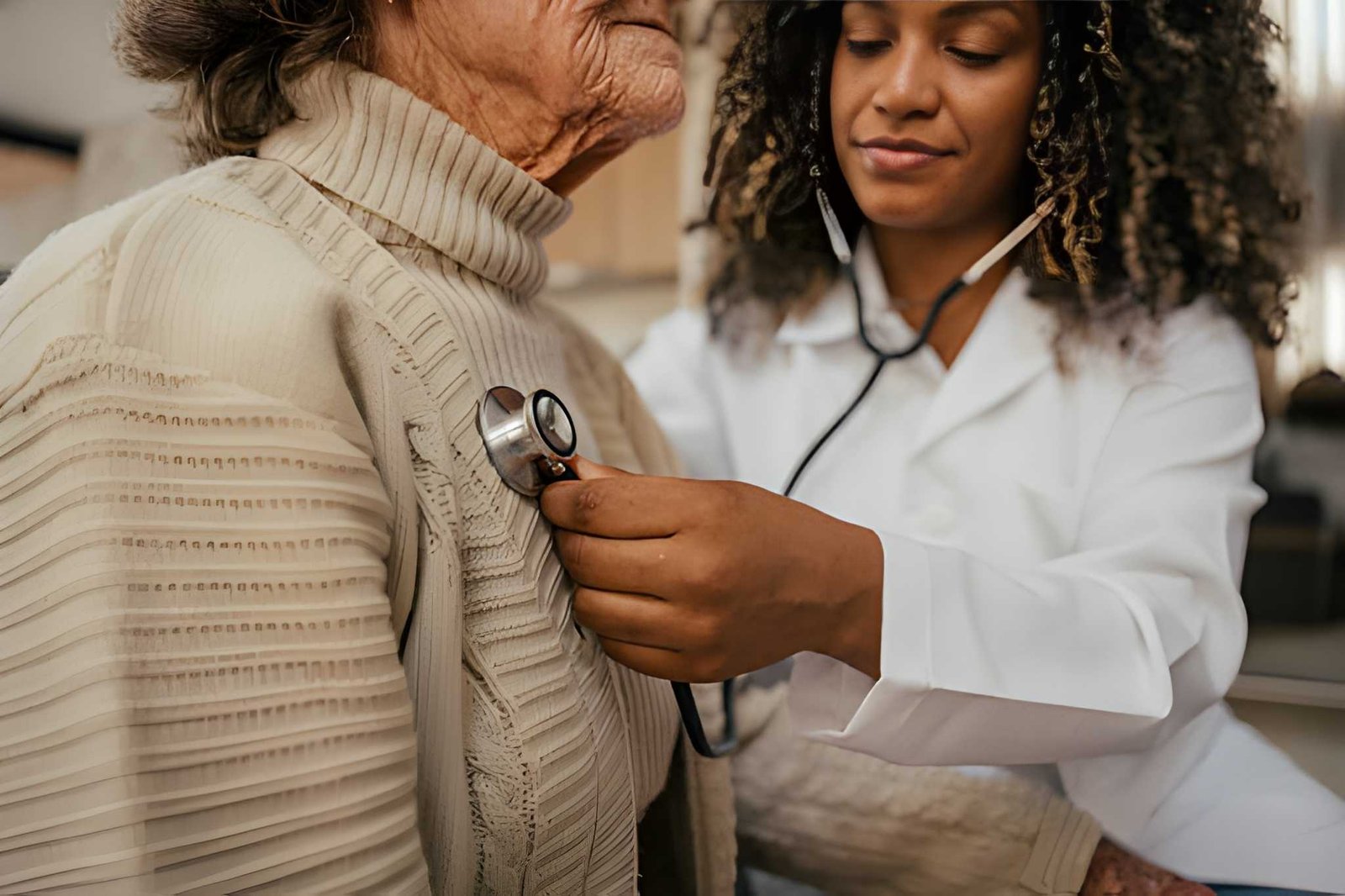 Caregiver assisting senior outdoors